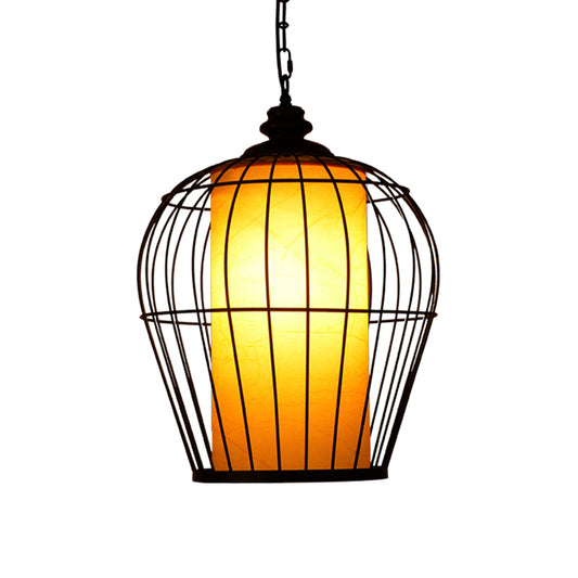 Black Single Hanging Pendant Simplicity Iron Frame Bird Cage Suspended Lighting Fixture Clearhalo 'Ceiling Lights' 'Pendant Lights' 'Pendants' Lighting' 281397