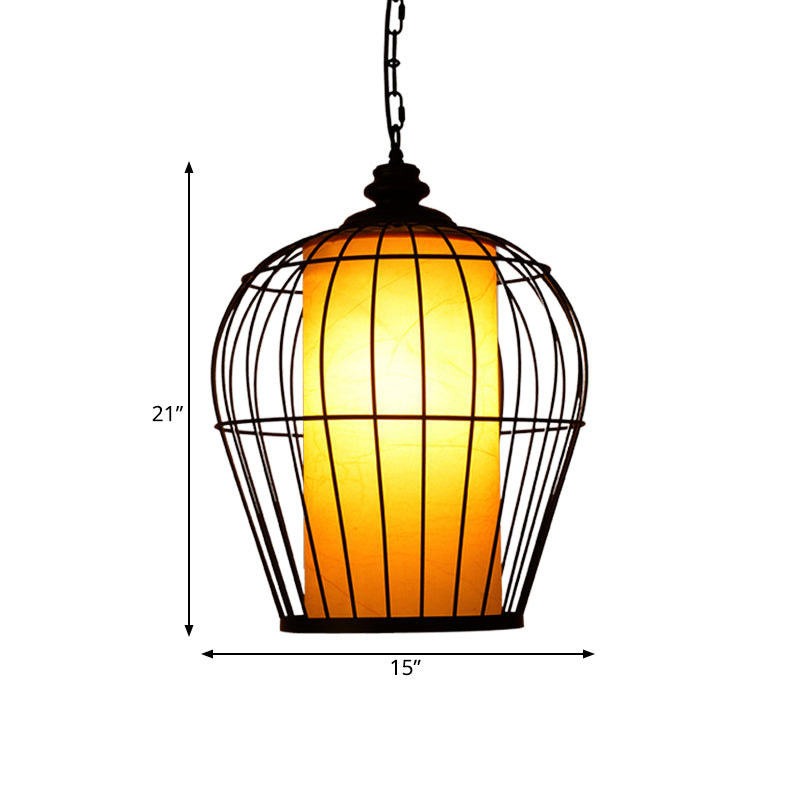 Black Single Hanging Pendant Simplicity Iron Frame Bird Cage Suspended Lighting Fixture Clearhalo 'Ceiling Lights' 'Pendant Lights' 'Pendants' Lighting' 281398