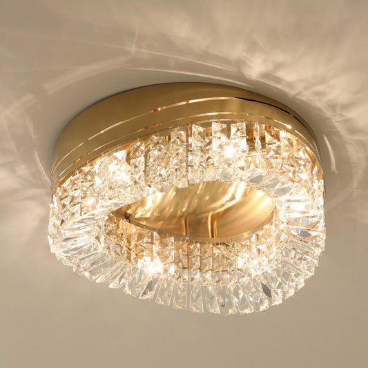 6 Bulbs Triangle Flush Light Traditional Beveled Crystal Ceiling Mounted Fixture in Gold Clearhalo 'Ceiling Lights' 'Close To Ceiling Lights' 'Close to ceiling' 'Flush mount' Lighting' 281401