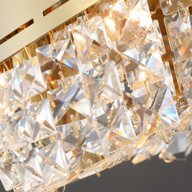 6 Bulbs Triangle Flush Light Traditional Beveled Crystal Ceiling Mounted Fixture in Gold Clearhalo 'Ceiling Lights' 'Close To Ceiling Lights' 'Close to ceiling' 'Flush mount' Lighting' 281405