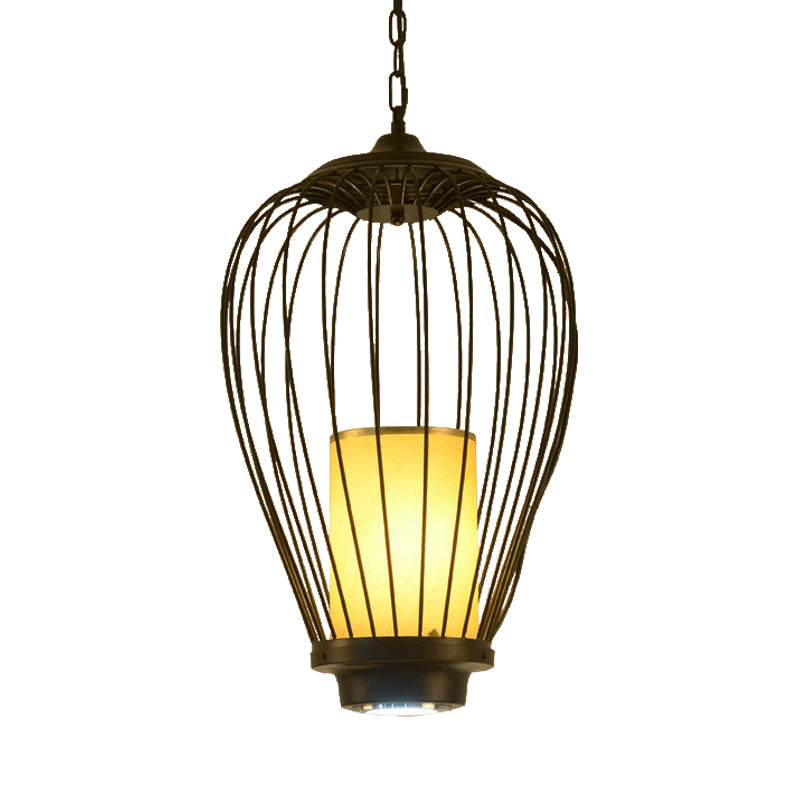 14"/18" Wide 1-Light Hanging Ceiling Pendant Chinese Style Wire Cage Iron Suspension Lamp Clearhalo 'Ceiling Lights' 'Pendant Lights' 'Pendants' Lighting' 281414