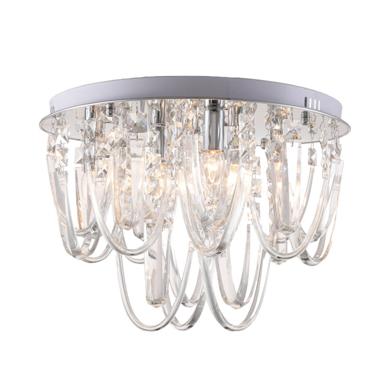 Tradition Cascade Flush Mount Crystal 6/9 Heads Ceiling Light Fixture in Nickel for Bedroom Clearhalo 'Ceiling Lights' 'Close To Ceiling Lights' 'Close to ceiling' 'Flush mount' Lighting' 281427