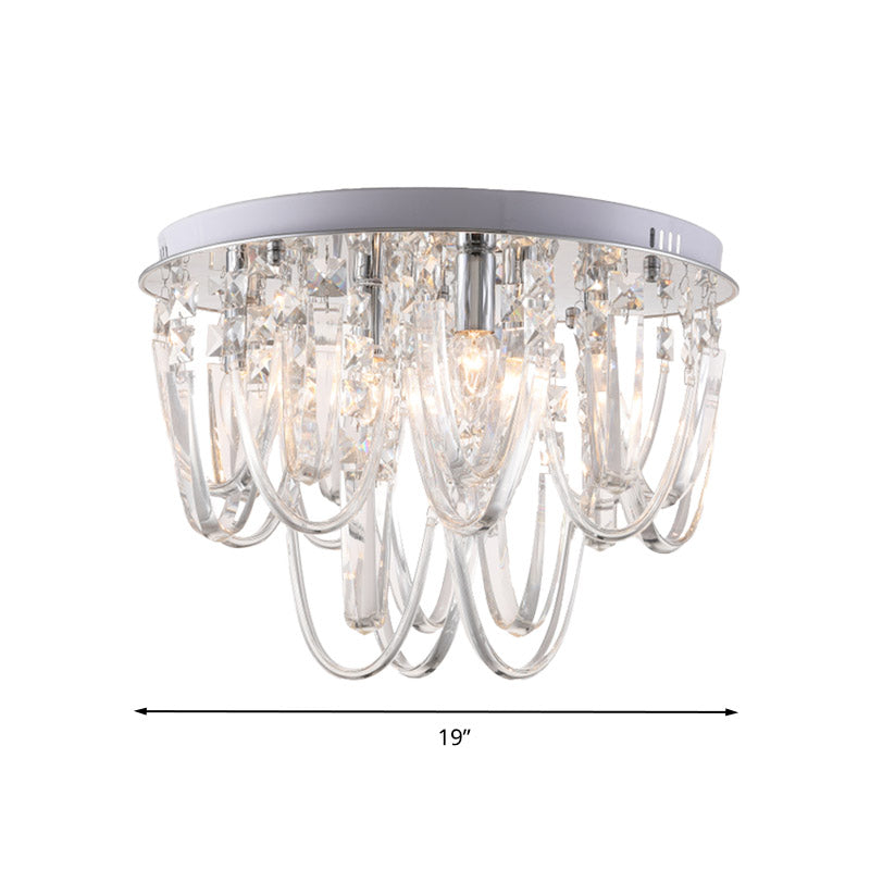 Tradition Cascade Flush Mount Crystal 6/9 Heads Ceiling Light Fixture in Nickel for Bedroom Clearhalo 'Ceiling Lights' 'Close To Ceiling Lights' 'Close to ceiling' 'Flush mount' Lighting' 281428