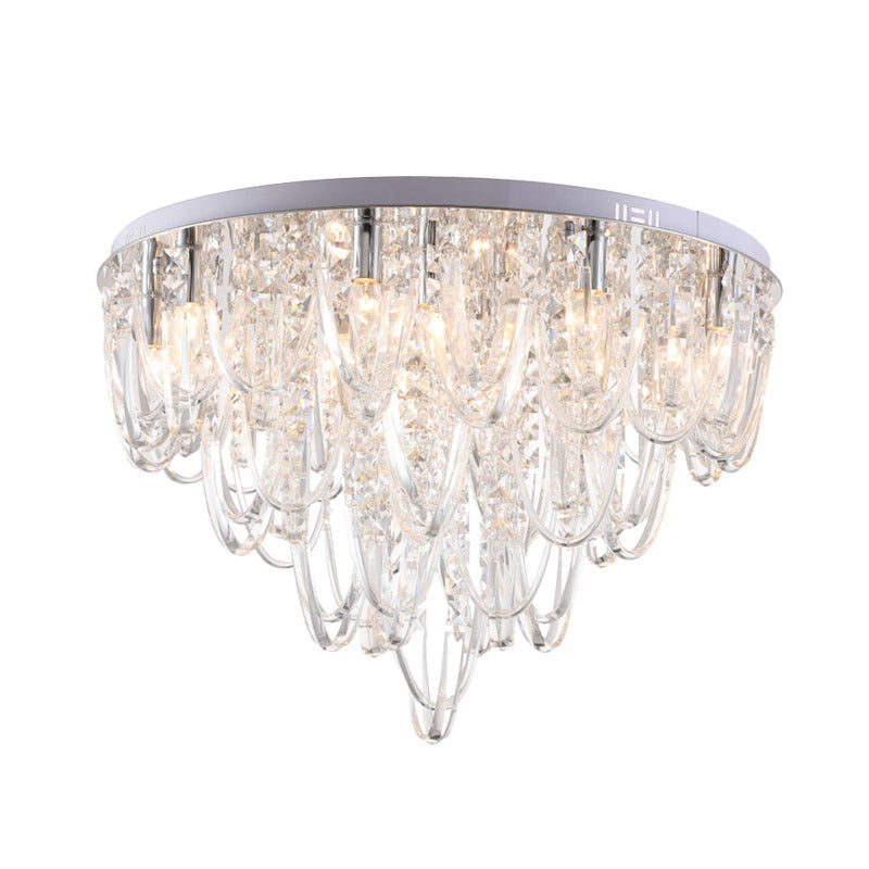 Tradition Cascade Flush Mount Crystal 6/9 Heads Ceiling Light Fixture in Nickel for Bedroom Clearhalo 'Ceiling Lights' 'Close To Ceiling Lights' 'Close to ceiling' 'Flush mount' Lighting' 281431