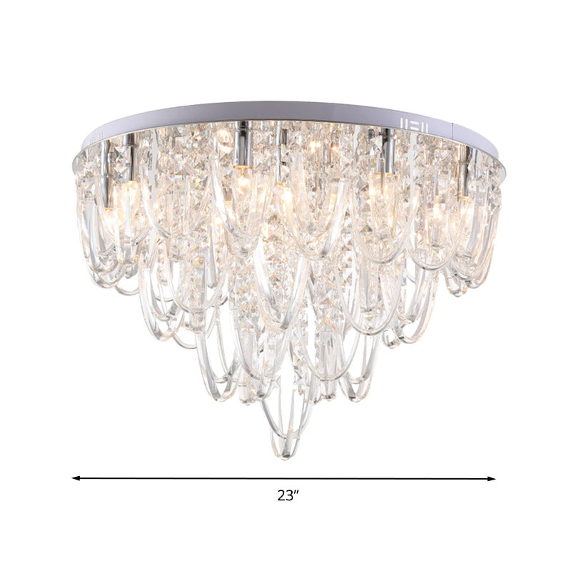 Tradition Cascade Flush Mount Crystal 6/9 Heads Ceiling Light Fixture in Nickel for Bedroom Clearhalo 'Ceiling Lights' 'Close To Ceiling Lights' 'Close to ceiling' 'Flush mount' Lighting' 281432