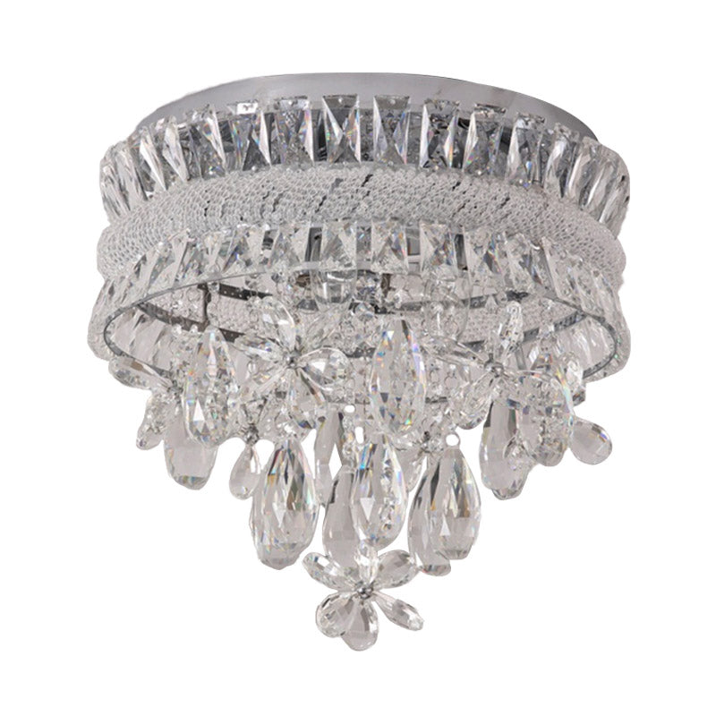 Teardrop Flush Light Contemporary Crystal 6 Bulbs Nickel Ceiling Mount Light Fixture Clearhalo 'Ceiling Lights' 'Close To Ceiling Lights' 'Close to ceiling' 'Flush mount' Lighting' 281463