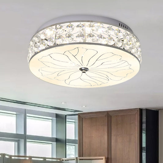 LED Round Flushmount Modernism Cut Crystal Ceiling Light Fixture in Nickel with Opal Glass Diffuser Nickel Clearhalo 'Ceiling Lights' 'Close To Ceiling Lights' 'Close to ceiling' 'Flush mount' Lighting' 281466