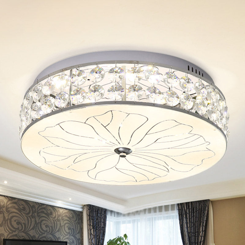 LED Round Flushmount Modernism Cut Crystal Ceiling Light Fixture in Nickel with Opal Glass Diffuser Clearhalo 'Ceiling Lights' 'Close To Ceiling Lights' 'Close to ceiling' 'Flush mount' Lighting' 281467