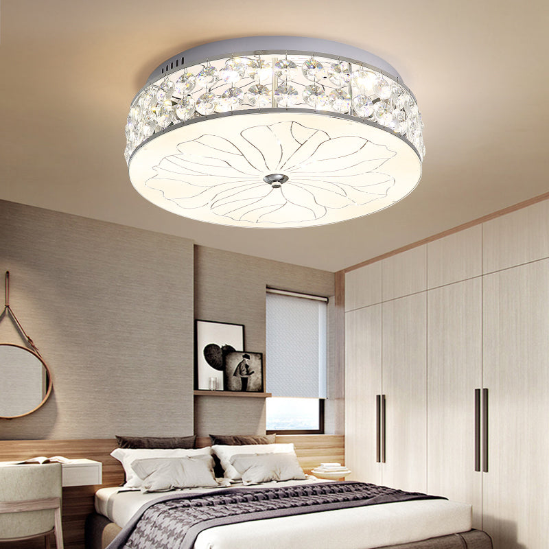 LED Round Flushmount Modernism Cut Crystal Ceiling Light Fixture in Nickel with Opal Glass Diffuser Clearhalo 'Ceiling Lights' 'Close To Ceiling Lights' 'Close to ceiling' 'Flush mount' Lighting' 281468