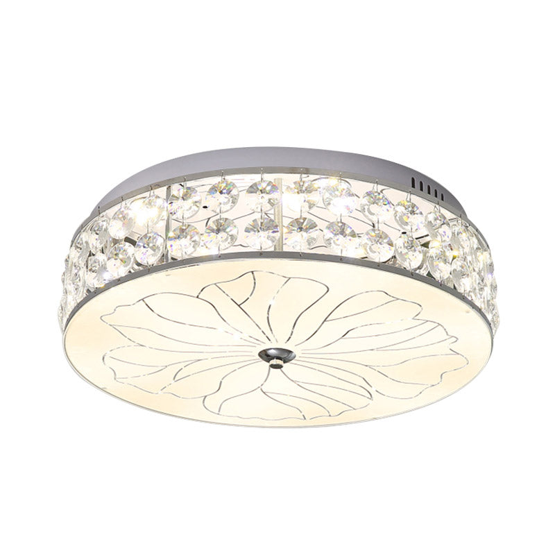 LED Round Flushmount Modernism Cut Crystal Ceiling Light Fixture in Nickel with Opal Glass Diffuser Clearhalo 'Ceiling Lights' 'Close To Ceiling Lights' 'Close to ceiling' 'Flush mount' Lighting' 281469