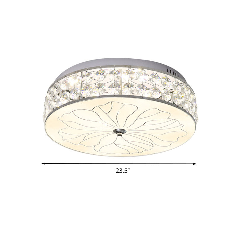 LED Round Flushmount Modernism Cut Crystal Ceiling Light Fixture in Nickel with Opal Glass Diffuser Clearhalo 'Ceiling Lights' 'Close To Ceiling Lights' 'Close to ceiling' 'Flush mount' Lighting' 281470