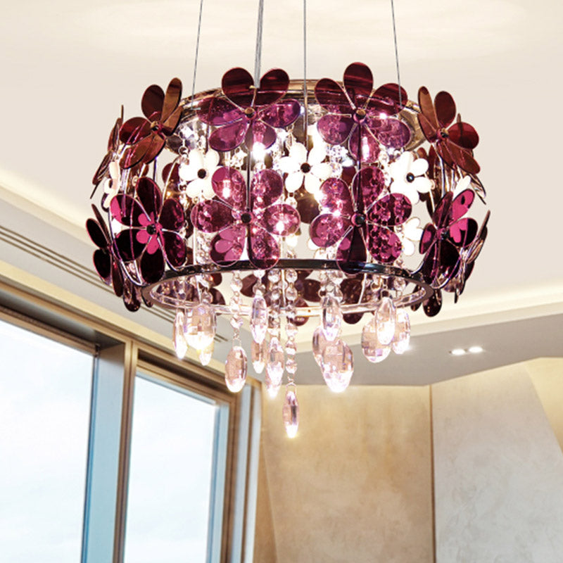 Floral Acrylic Flushmount Modernist 5 Heads White/Purple Ceiling Light Fixture with Crystal Drop Clearhalo 'Ceiling Lights' 'Close To Ceiling Lights' 'Close to ceiling' 'Flush mount' Lighting' 281548