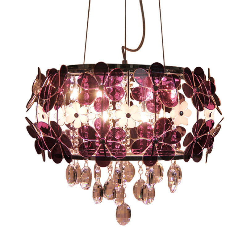 Floral Acrylic Flushmount Modernist 5 Heads White/Purple Ceiling Light Fixture with Crystal Drop Clearhalo 'Ceiling Lights' 'Close To Ceiling Lights' 'Close to ceiling' 'Flush mount' Lighting' 281550