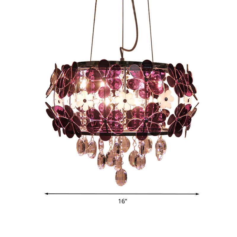 Floral Acrylic Flushmount Modernist 5 Heads White/Purple Ceiling Light Fixture with Crystal Drop Clearhalo 'Ceiling Lights' 'Close To Ceiling Lights' 'Close to ceiling' 'Flush mount' Lighting' 281551