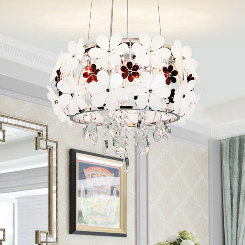 Floral Acrylic Flushmount Modernist 5 Heads White/Purple Ceiling Light Fixture with Crystal Drop White Clearhalo 'Ceiling Lights' 'Close To Ceiling Lights' 'Close to ceiling' 'Flush mount' Lighting' 281553