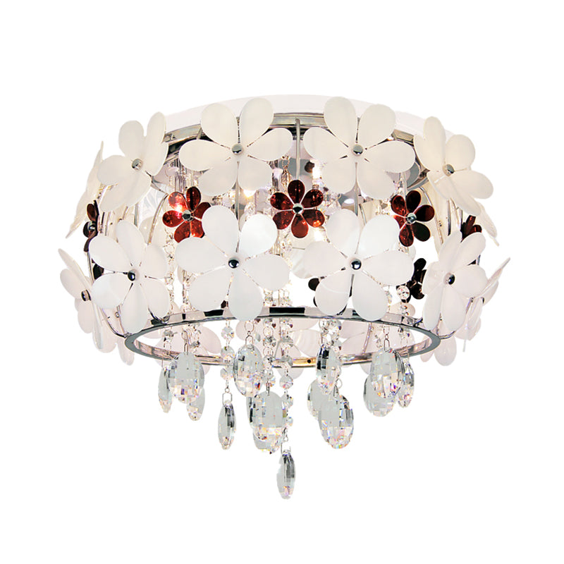 Floral Acrylic Flushmount Modernist 5 Heads White/Purple Ceiling Light Fixture with Crystal Drop Clearhalo 'Ceiling Lights' 'Close To Ceiling Lights' 'Close to ceiling' 'Flush mount' Lighting' 281555