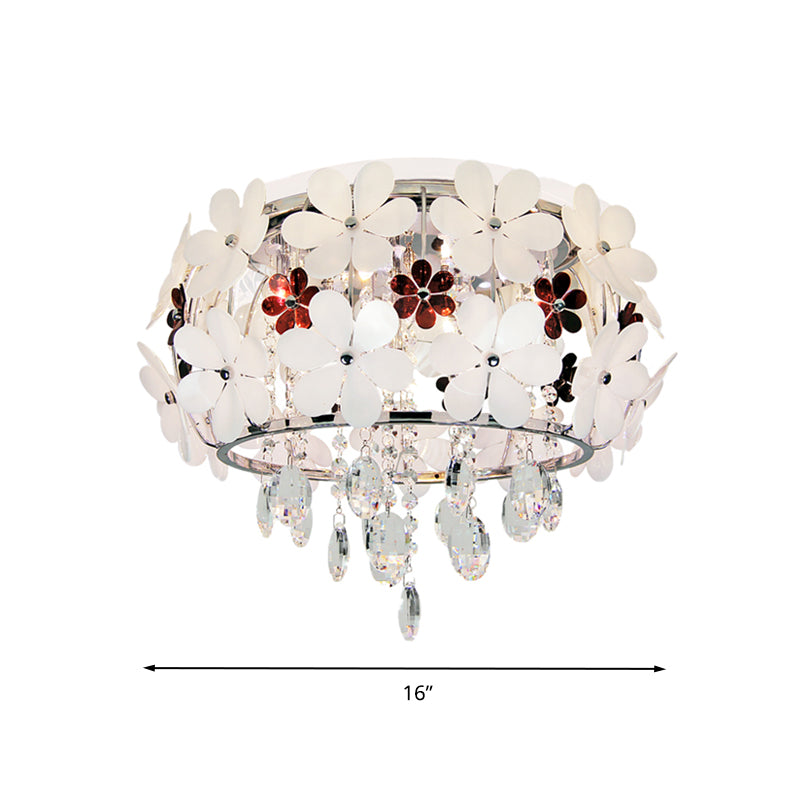 Floral Acrylic Flushmount Modernist 5 Heads White/Purple Ceiling Light Fixture with Crystal Drop Clearhalo 'Ceiling Lights' 'Close To Ceiling Lights' 'Close to ceiling' 'Flush mount' Lighting' 281556