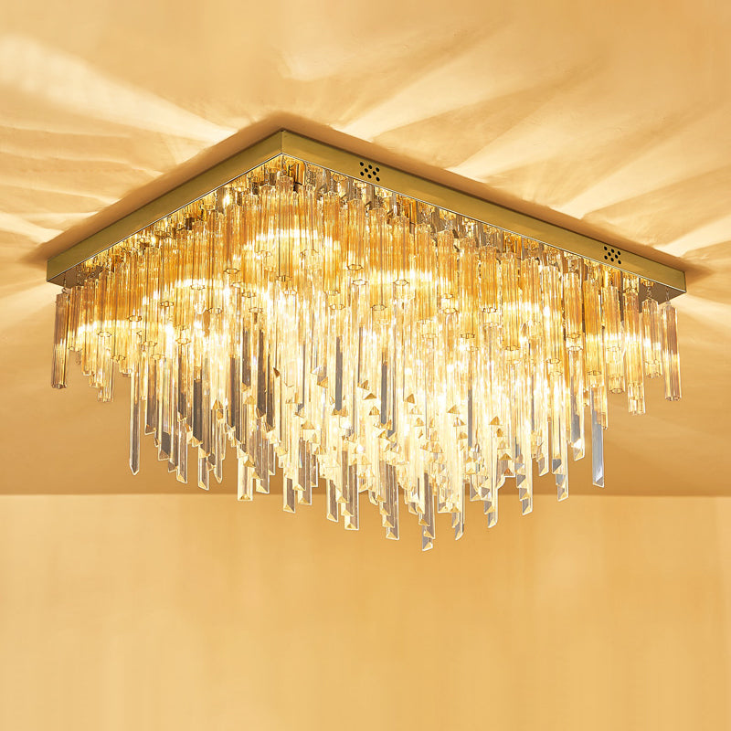 Clear Crystal Tiered Flush Mount Modern 9 Heads Close to Ceiling Lighting with Rectangle Canopy Clearhalo 'Ceiling Lights' 'Close To Ceiling Lights' 'Close to ceiling' 'Flush mount' Lighting' 281581