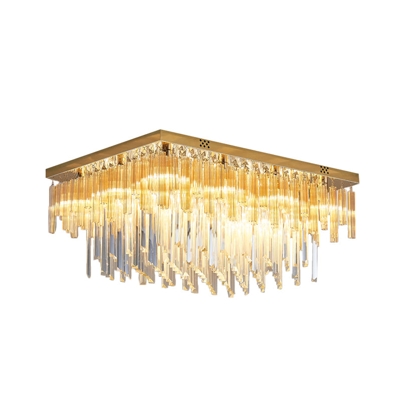 Clear Crystal Tiered Flush Mount Modern 9 Heads Close to Ceiling Lighting with Rectangle Canopy Clearhalo 'Ceiling Lights' 'Close To Ceiling Lights' 'Close to ceiling' 'Flush mount' Lighting' 281583