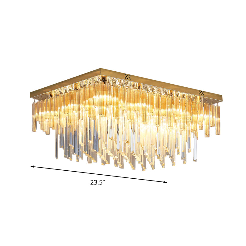 Clear Crystal Tiered Flush Mount Modern 9 Heads Close to Ceiling Lighting with Rectangle Canopy Clearhalo 'Ceiling Lights' 'Close To Ceiling Lights' 'Close to ceiling' 'Flush mount' Lighting' 281584