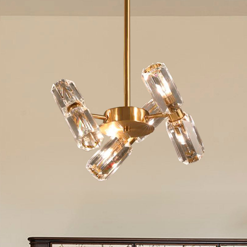 Tube Faceted Crystal Chandelier Lamp Contemporary 6/8/10 Bulbs Gold Hanging Ceiling Light 6 Gold Clearhalo 'Ceiling Lights' 'Chandeliers' 'Modern Chandeliers' 'Modern' Lighting' 281623