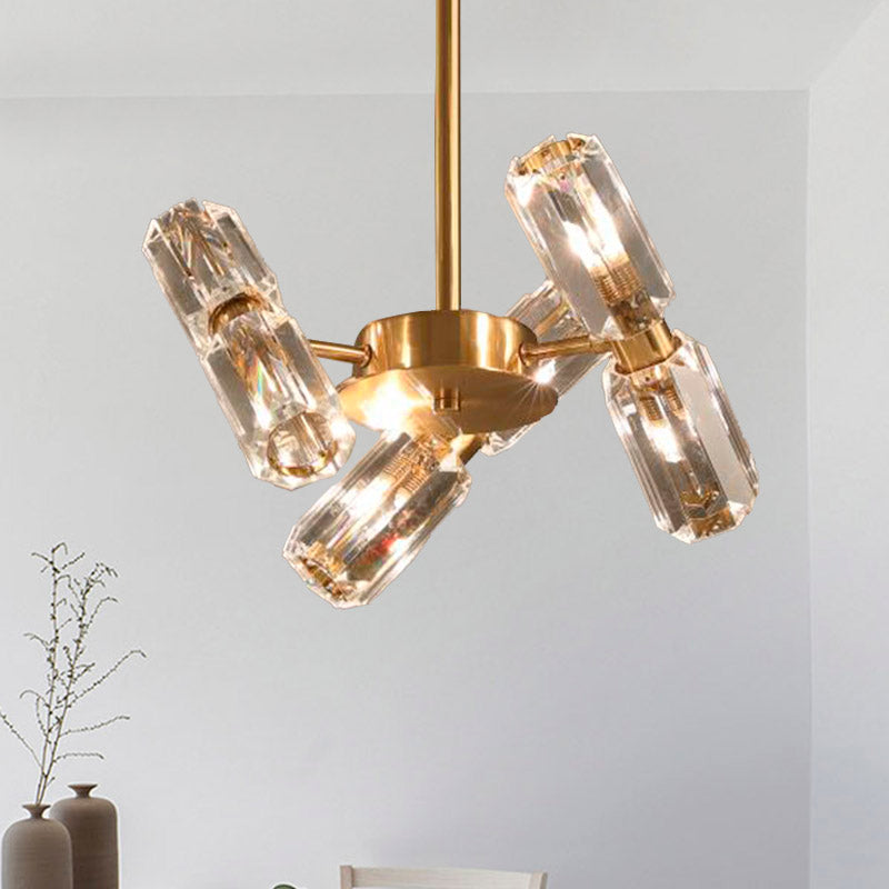 Tube Faceted Crystal Chandelier Lamp Contemporary 6/8/10 Bulbs Gold Hanging Ceiling Light Clearhalo 'Ceiling Lights' 'Chandeliers' 'Modern Chandeliers' 'Modern' Lighting' 281624