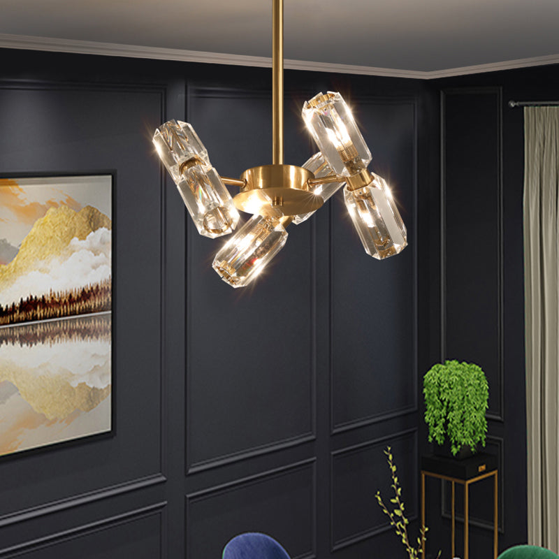 Tube Faceted Crystal Chandelier Lamp Contemporary 6/8/10 Bulbs Gold Hanging Ceiling Light Clearhalo 'Ceiling Lights' 'Chandeliers' 'Modern Chandeliers' 'Modern' Lighting' 281625