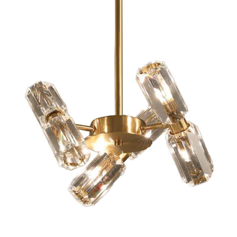 Tube Faceted Crystal Chandelier Lamp Contemporary 6/8/10 Bulbs Gold Hanging Ceiling Light Clearhalo 'Ceiling Lights' 'Chandeliers' 'Modern Chandeliers' 'Modern' Lighting' 281626