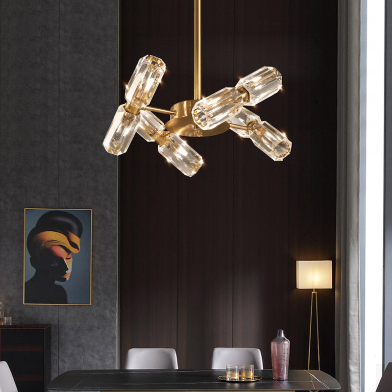 Tube Faceted Crystal Chandelier Lamp Contemporary 6/8/10 Bulbs Gold Hanging Ceiling Light Clearhalo 'Ceiling Lights' 'Chandeliers' 'Modern Chandeliers' 'Modern' Lighting' 281629