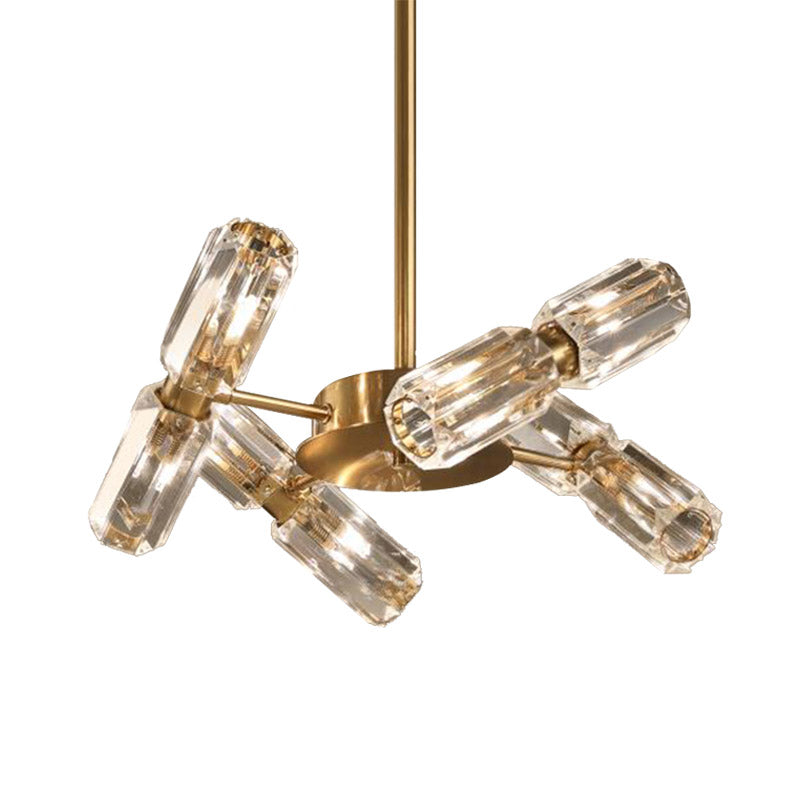 Tube Faceted Crystal Chandelier Lamp Contemporary 6/8/10 Bulbs Gold Hanging Ceiling Light Clearhalo 'Ceiling Lights' 'Chandeliers' 'Modern Chandeliers' 'Modern' Lighting' 281630