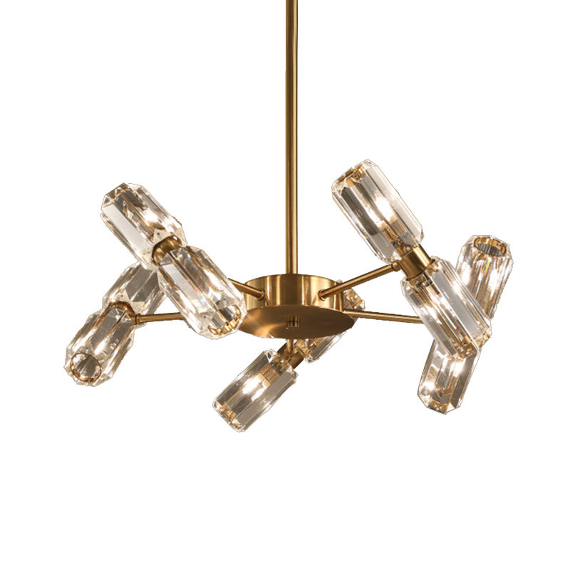 Tube Faceted Crystal Chandelier Lamp Contemporary 6/8/10 Bulbs Gold Hanging Ceiling Light Clearhalo 'Ceiling Lights' 'Chandeliers' 'Modern Chandeliers' 'Modern' Lighting' 281634