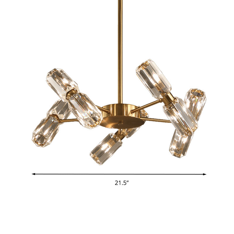 Tube Faceted Crystal Chandelier Lamp Contemporary 6/8/10 Bulbs Gold Hanging Ceiling Light Clearhalo 'Ceiling Lights' 'Chandeliers' 'Modern Chandeliers' 'Modern' Lighting' 281635