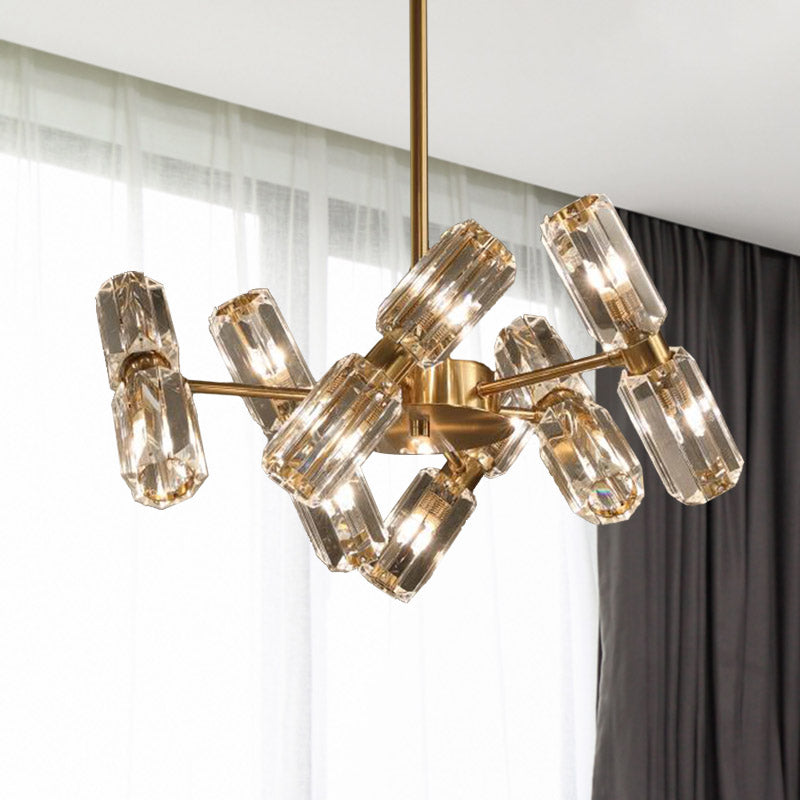 Tube Faceted Crystal Chandelier Lamp Contemporary 6/8/10 Bulbs Gold Hanging Ceiling Light 12 Gold Clearhalo 'Ceiling Lights' 'Chandeliers' 'Modern Chandeliers' 'Modern' Lighting' 281636