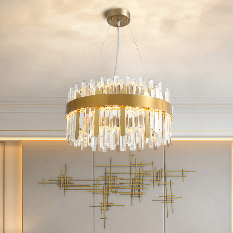 Drum Ceiling Chandelier Modernism Cut Crystal LED Gold Hanging Light Kit for Dining Room Gold Clearhalo 'Ceiling Lights' 'Chandeliers' 'Modern Chandeliers' 'Modern' Lighting' 281641