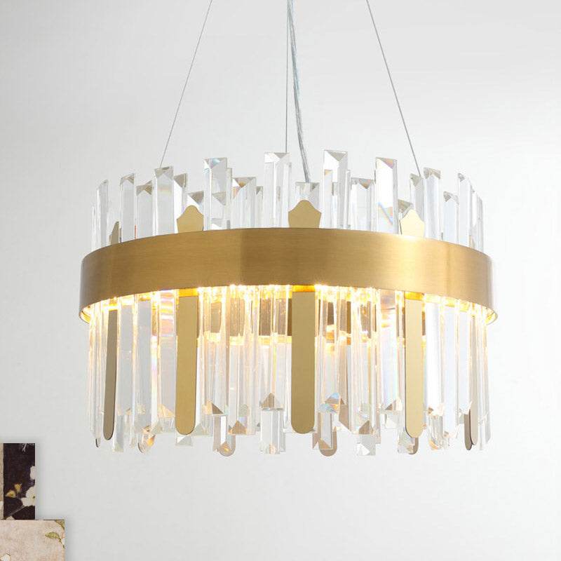 Drum Ceiling Chandelier Modernism Cut Crystal LED Gold Hanging Light Kit for Dining Room Clearhalo 'Ceiling Lights' 'Chandeliers' 'Modern Chandeliers' 'Modern' Lighting' 281642