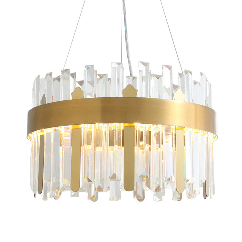 Drum Ceiling Chandelier Modernism Cut Crystal LED Gold Hanging Light Kit for Dining Room Clearhalo 'Ceiling Lights' 'Chandeliers' 'Modern Chandeliers' 'Modern' Lighting' 281644