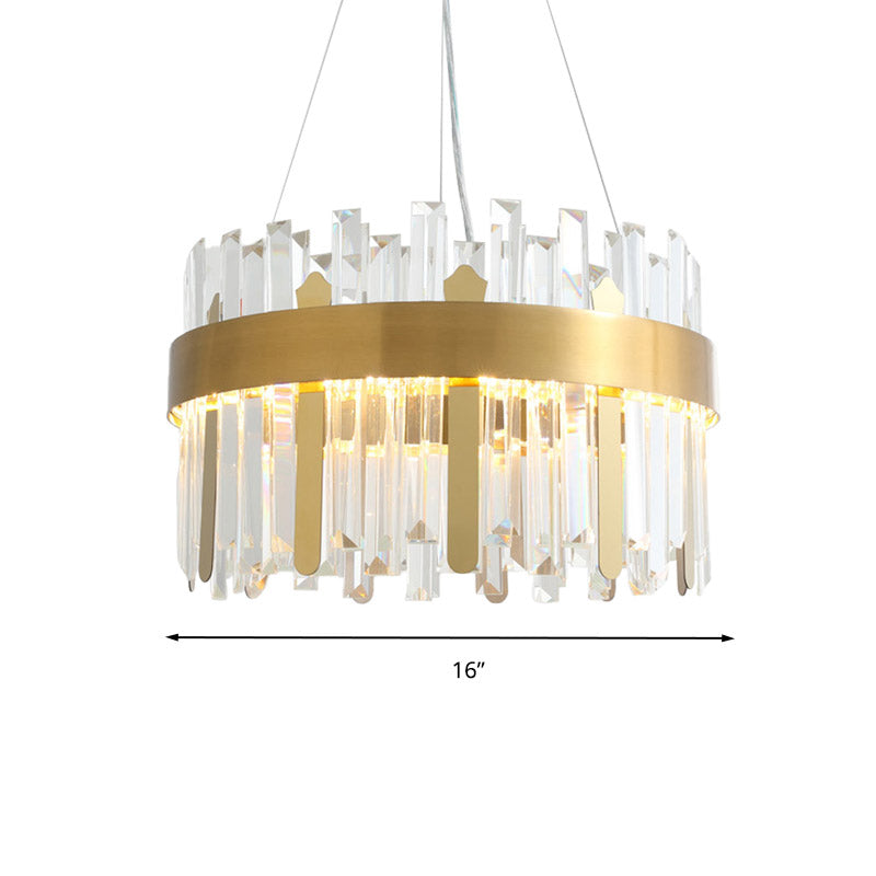 Drum Ceiling Chandelier Modernism Cut Crystal LED Gold Hanging Light Kit for Dining Room Clearhalo 'Ceiling Lights' 'Chandeliers' 'Modern Chandeliers' 'Modern' Lighting' 281645