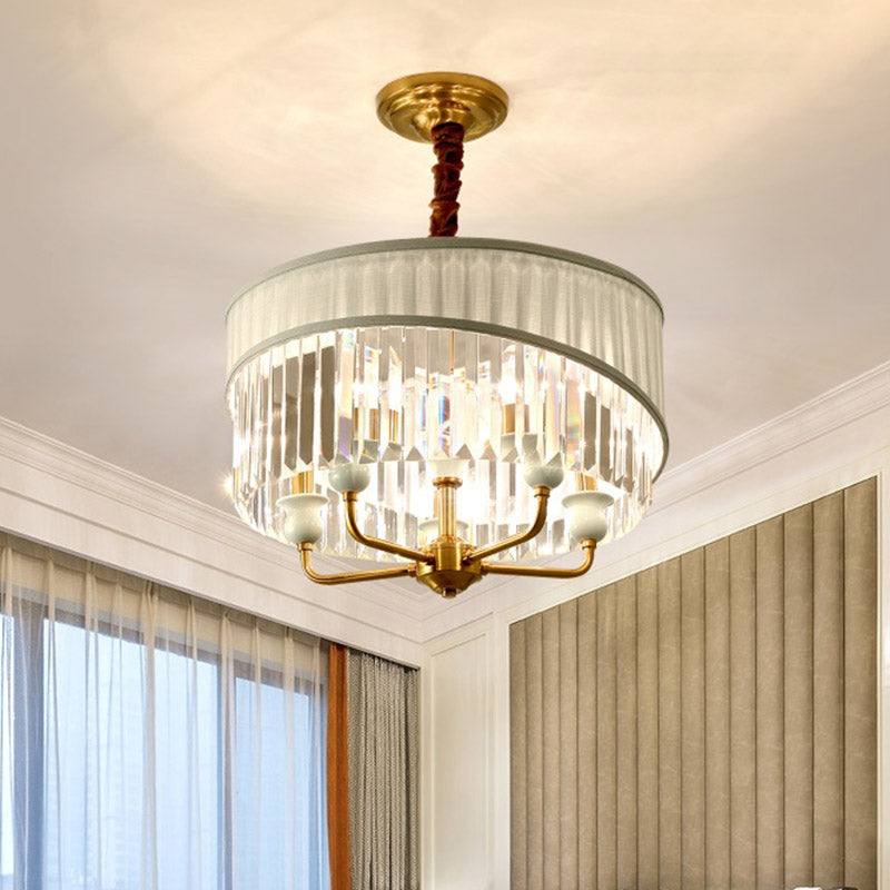 Traditional 5 Bulbs Chandelier Lighting Cylinder Ceiling Pendant Light with Clear Crystal Shade Clear Clearhalo 'Ceiling Lights' 'Chandeliers' Lighting' options 281647