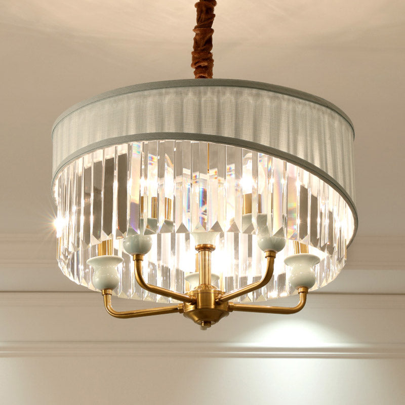 Traditional 5 Bulbs Chandelier Lighting Cylinder Ceiling Pendant Light with Clear Crystal Shade Clearhalo 'Ceiling Lights' 'Chandeliers' Lighting' options 281648