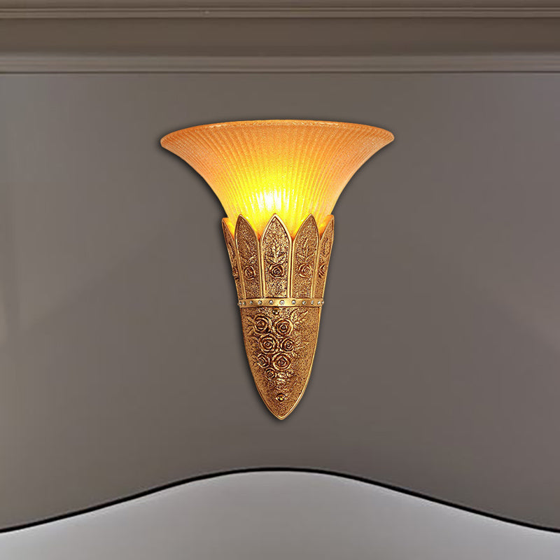 Bell Shade Indoor Wall Light Fixture Vintage Frosted Glass and Resin 1 Light Gold/Silver Flush Wall Sconce Gold Clearhalo 'Wall Lamps & Sconces' 'Wall Lights' Lighting' 281691