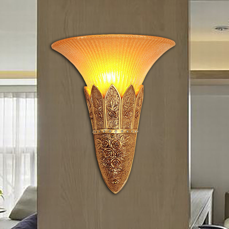 Bell Shade Indoor Wall Light Fixture Vintage Frosted Glass and Resin 1 Light Gold/Silver Flush Wall Sconce Clearhalo 'Wall Lamps & Sconces' 'Wall Lights' Lighting' 281692