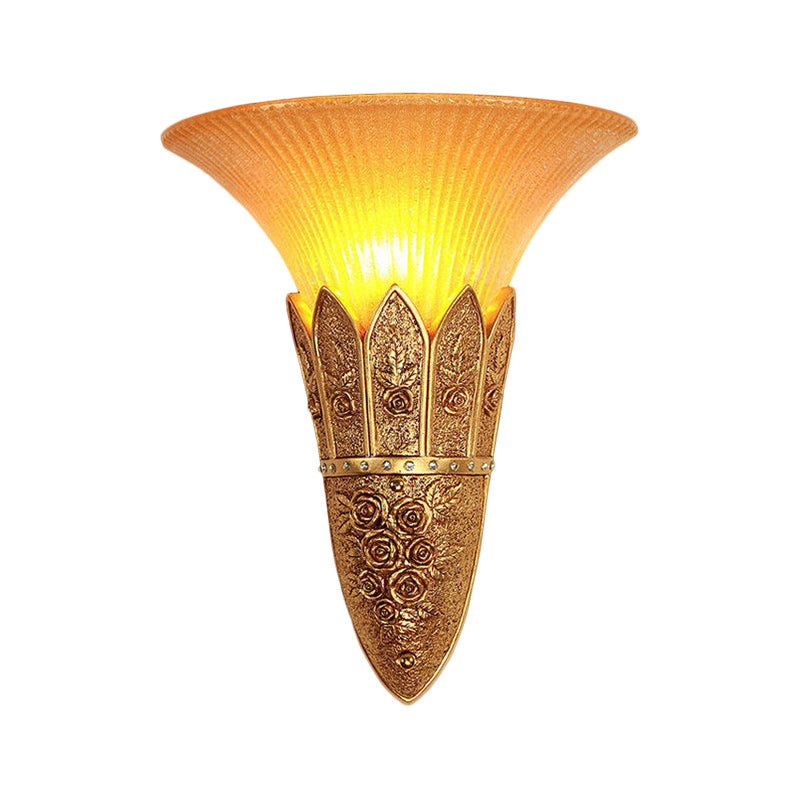 Bell Shade Indoor Wall Light Fixture Vintage Frosted Glass and Resin 1 Light Gold/Silver Flush Wall Sconce Clearhalo 'Wall Lamps & Sconces' 'Wall Lights' Lighting' 281694