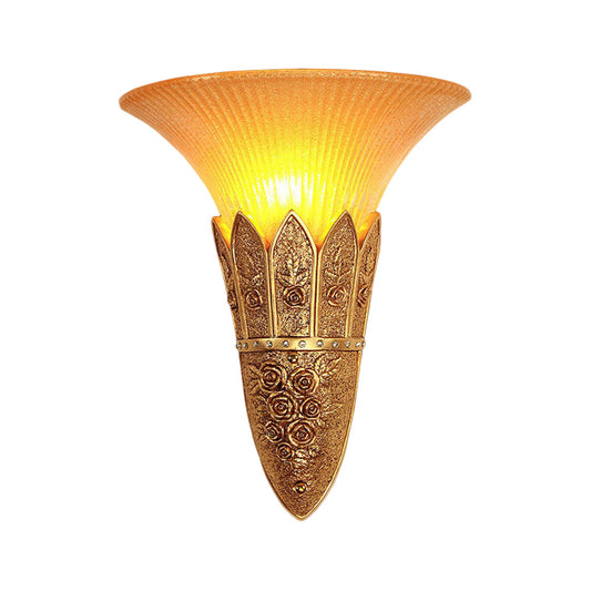 Bell Shade Indoor Wall Light Fixture Vintage Frosted Glass and Resin 1 Light Gold/Silver Flush Wall Sconce Clearhalo 'Wall Lamps & Sconces' 'Wall Lights' Lighting' 281694