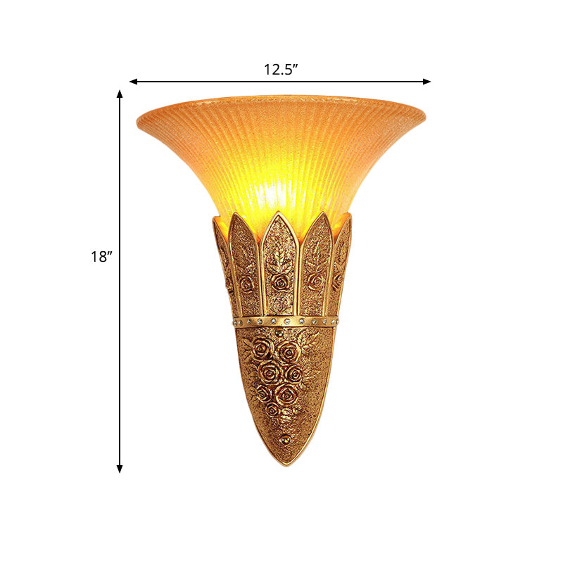 Bell Shade Indoor Wall Light Fixture Vintage Frosted Glass and Resin 1 Light Gold/Silver Flush Wall Sconce Clearhalo 'Wall Lamps & Sconces' 'Wall Lights' Lighting' 281695