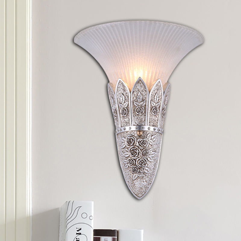 Bell Shade Indoor Wall Light Fixture Vintage Frosted Glass and Resin 1 Light Gold/Silver Flush Wall Sconce Silver Clearhalo 'Wall Lamps & Sconces' 'Wall Lights' Lighting' 281696