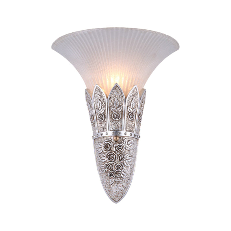 Bell Shade Indoor Wall Light Fixture Vintage Frosted Glass and Resin 1 Light Gold/Silver Flush Wall Sconce Clearhalo 'Wall Lamps & Sconces' 'Wall Lights' Lighting' 281698