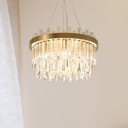 Cylinder Chandelier Lighting Contemporary Faceted Crystal 6 Bulbs Gold Hanging Ceiling Light Gold Clearhalo 'Ceiling Lights' 'Chandeliers' 'Modern Chandeliers' 'Modern' Lighting' 281700