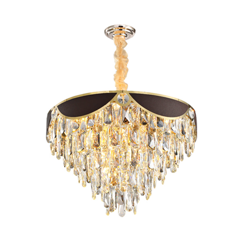 6 Heads Dining Room Pendant Chandelier Modern Black Hanging Light Kit with Tapered Crystal Shade Clearhalo 'Ceiling Lights' 'Chandeliers' 'Modern Chandeliers' 'Modern' Lighting' 281709