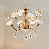 Floral Crystal Chandelier Lighting Traditionary 8 Bulbs Gold Pendant Light Fixture with Curved Arm Clearhalo 'Ceiling Lights' 'Chandeliers' Lighting' options 281718