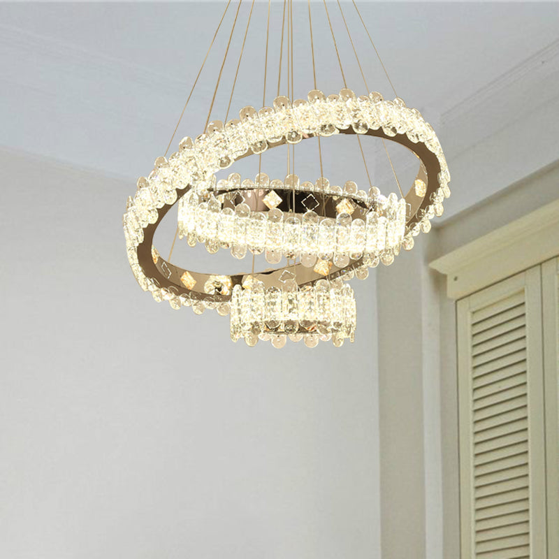 Nickel Circular Hanging Chandelier Modernist LED Crystal Suspended Lighting Fixture Nickel Clearhalo 'Ceiling Lights' 'Chandeliers' 'Modern Chandeliers' 'Modern' Lighting' 281732